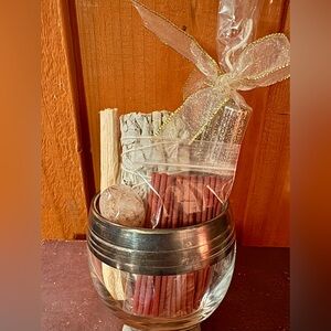 Self-Care Gift Set Sage Palo Santo Incense Candles & Rose Quartz Candle Set